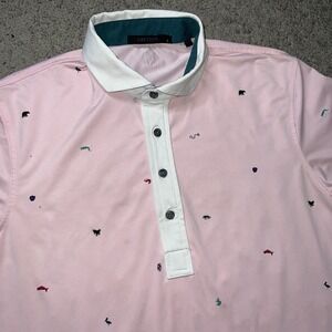 Greyson Golf Shirt Polo Spirit of Louisiana Print Small Pink Polyester $118